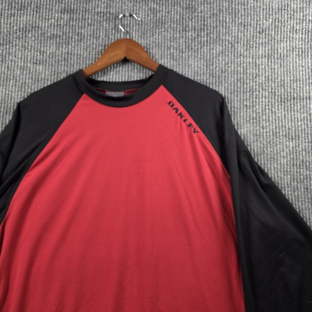 Oakley Y2K Vintage Raglan Long Sleeve Shirt Mens XL Red Black Embroidered Skater